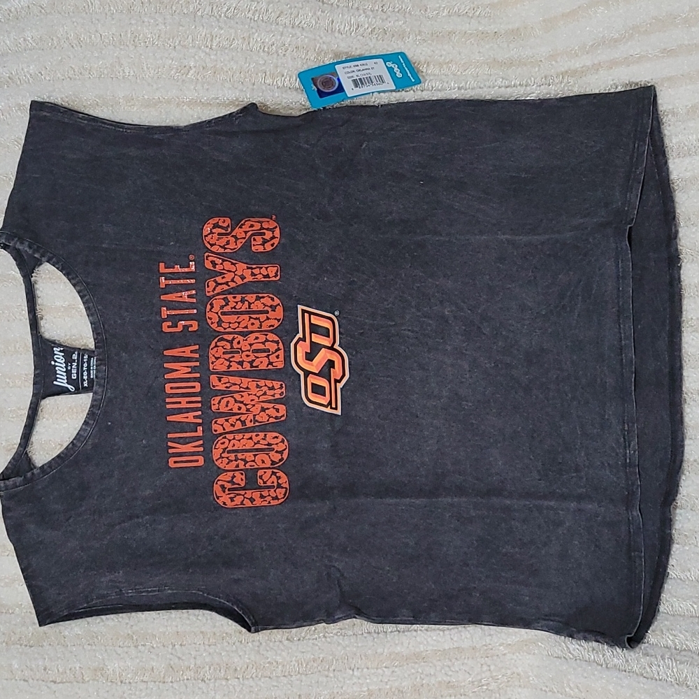 NEW Oklahoma State Cowboy Open Back Tank Top Muscle Tee T-shirt Cotton Junior XL